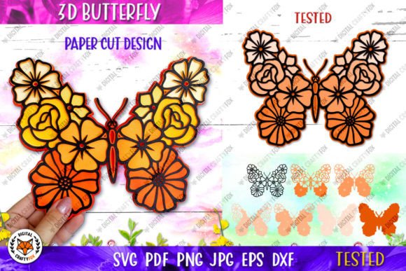 3D Butterfly Flower Paper Cut SVG for Laser Cutting