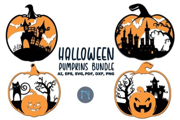 3D Halloween Standing Pumpkins SVG Bundle