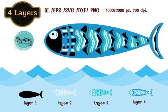 3D Layered Fish Set: Premium 3D SVG Shapes for Brands