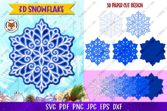 3D Snowflake Paper Cut Layered SVG for Winter Christmas