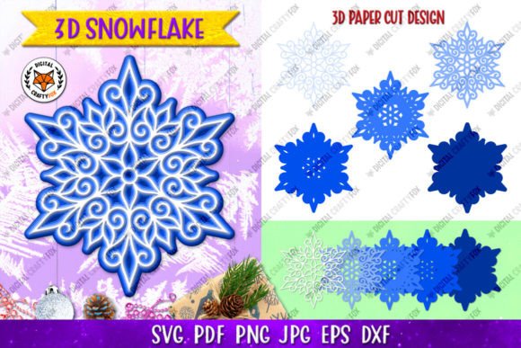 3D Snowflake Paper Cut SVG, 3D Christmas