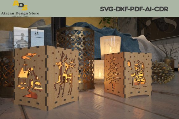 3D SVG Christmas Wooden Box Lamps