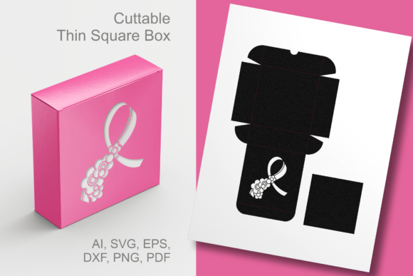 Floral Cancer Awareness Ribbon Thin Box 3D SVG Shapes