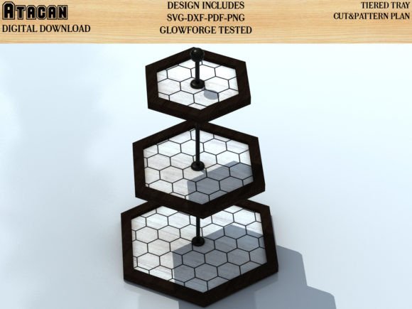 Hexagon Three Tier Tray SVG-DXF Patterns