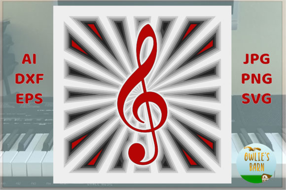 Layered Treble Key Square: 3D SVG for Shadow Boxes