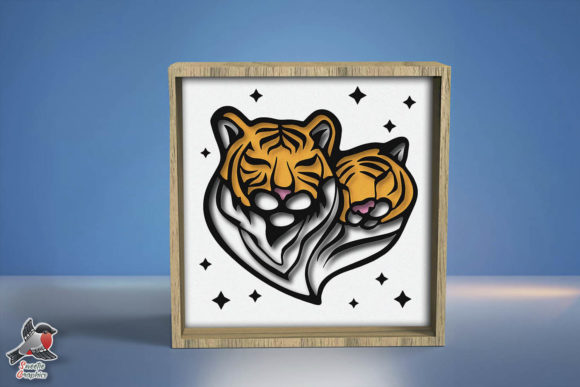 Love Tigers Shadow Box SVG Template