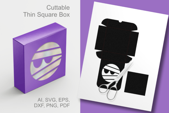 Mummy Round Window Thin Square Gift Box 3D SVG