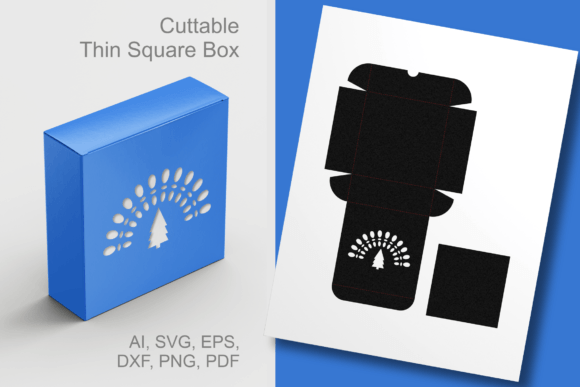 Pine Tree Under Rainbow Square Gift Box 3D SVG