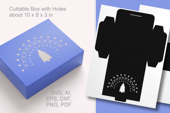 Pine Tree Under Stars Rectangular Box 3D SVG