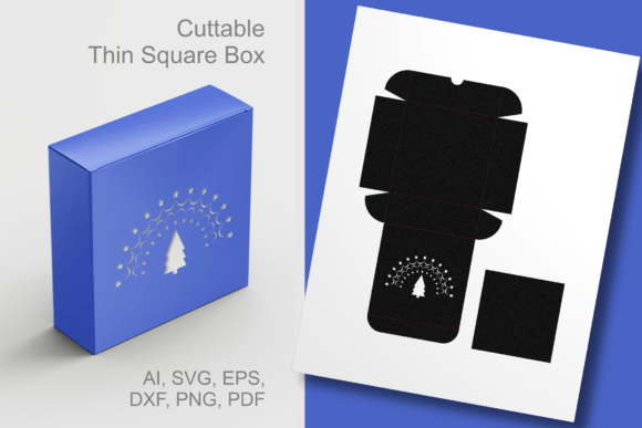 Pine Tree Under Stars Square Gift Box 3D SVG