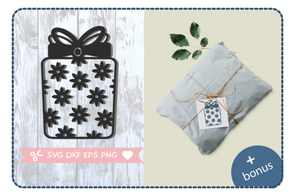 Present Box with Bows and Flower 3D SVG Shapes