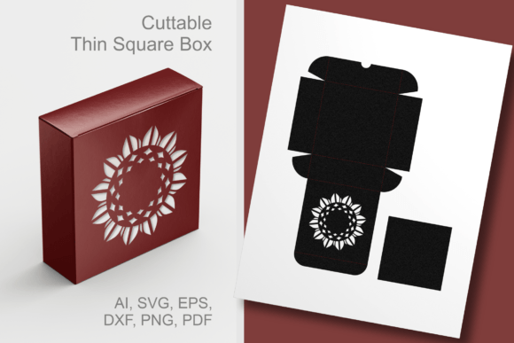 Sunflower Thin Square Box SVG Template