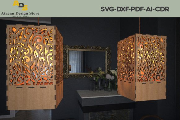 Wood Modern Pendant Box Chandelier 3D SVG Shapes